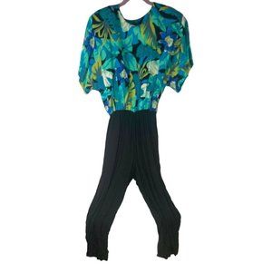 8 Studio L.A. Vintage 80s Jumpsuit Crepe Leg Floral Print Bodice